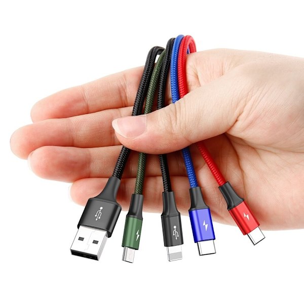 Baseus-kabel USB-kabel 4-i-1 Lightning / 2x USB Type C / mikro USB nylonflette 3,5A 1,2m svart (CA1T4-B01)
