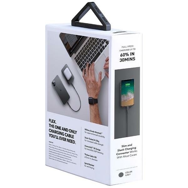 Unikt etui USB-C-Lightning Flex-kabel 18W nylon 30cm - grå