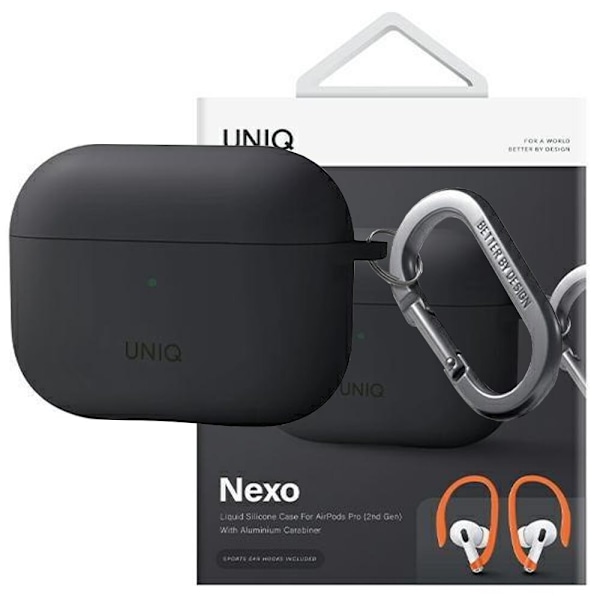 UNIQ-deksel for Nexo AirPods Pro 2 gen + ørekroker Silikongrå/karbongrå