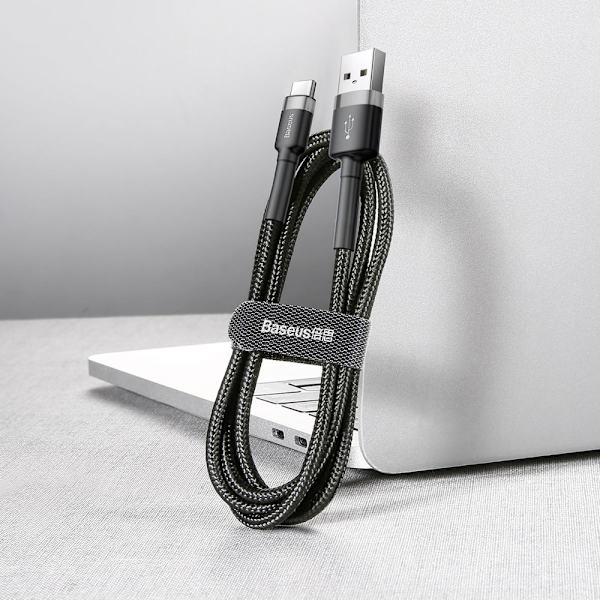 Baseus Cafule-kabel slitesterk nylonkabel USB / USB-C QC3.0 3A 1M svart grå (CATKLF-BG1)