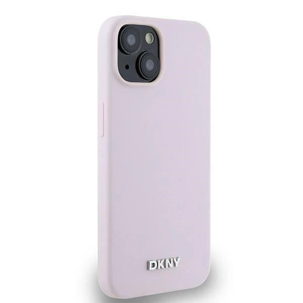 DKNY flytende silikon liten metalllogo MagSafe-deksel til iPhone 15.14.13 - Rosa