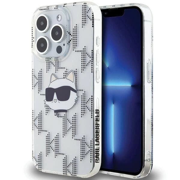 Karl Lagerfeld IML Choupette Head & Monogram Deksel til iPhone 15 Pro - Gjennomsiktig