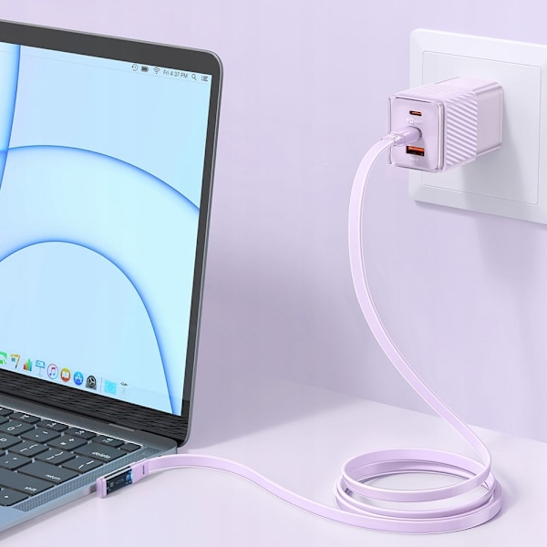 MCDODO ANGLE USB-C-KABEL, TYPE C 3A 65W LILLA 1M SNABBLADDING