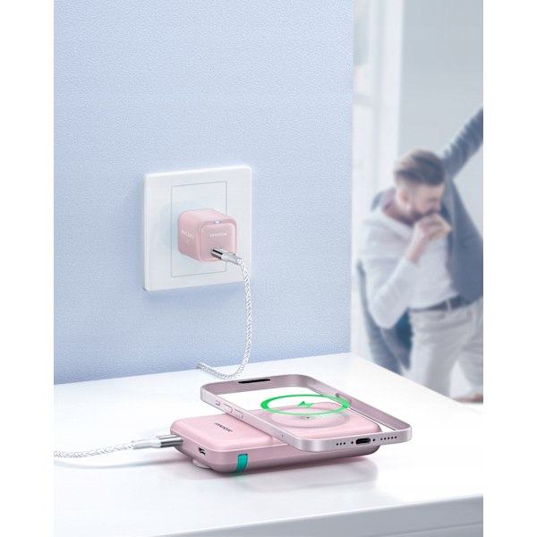 INNOSTYLE POWERDUO 2IN1 SNABB INDUKTION POWERBANK FÖR MAGSAFE KLOCKA 10000MAH ROSA