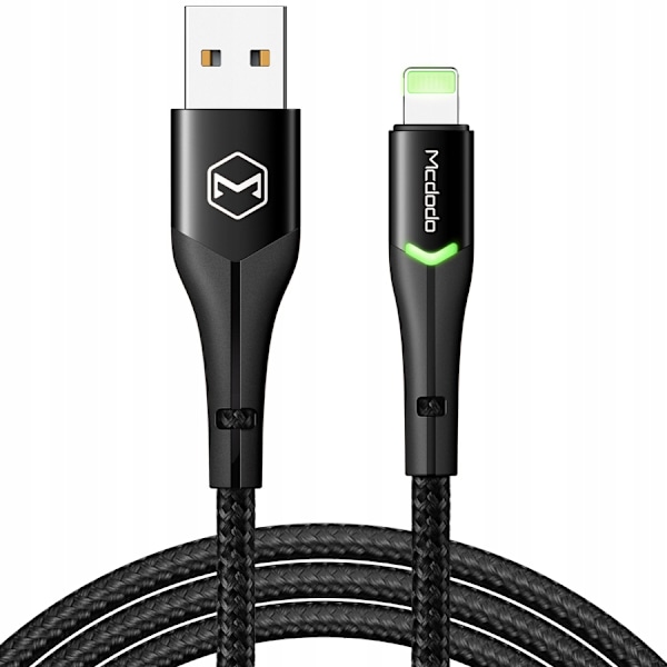 MCDODO USB LIGHTNING SNABBLADDNINGSKABEL 36W FÖR IPHONE 13 14 1M LED SVART