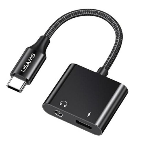 USAMS AU15 USB-C-adapter - 3,5 m-jack DAC + USB-C PD60W svart/svart SJ598YPTC01 (US-SJ598)