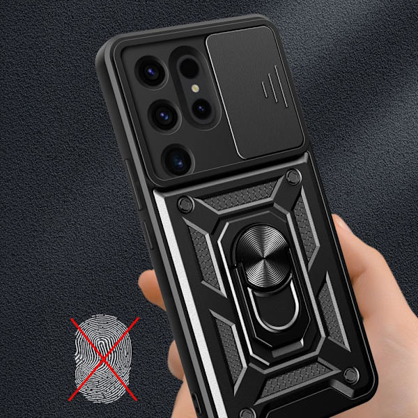 HYBRID ARMOR CAMSHIELD ETUI TIL SAMSUNG GALAXY S24 ULTRA PANSRET MED KAMERACOVER - SORT