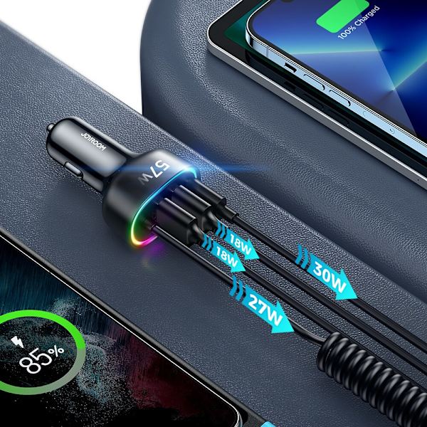 Joyroom hurtiglader 4 i 1 PD, QC3.0, AFC, FCP med Lightning-kabel 1,6m 57W svart (JR-CL20)