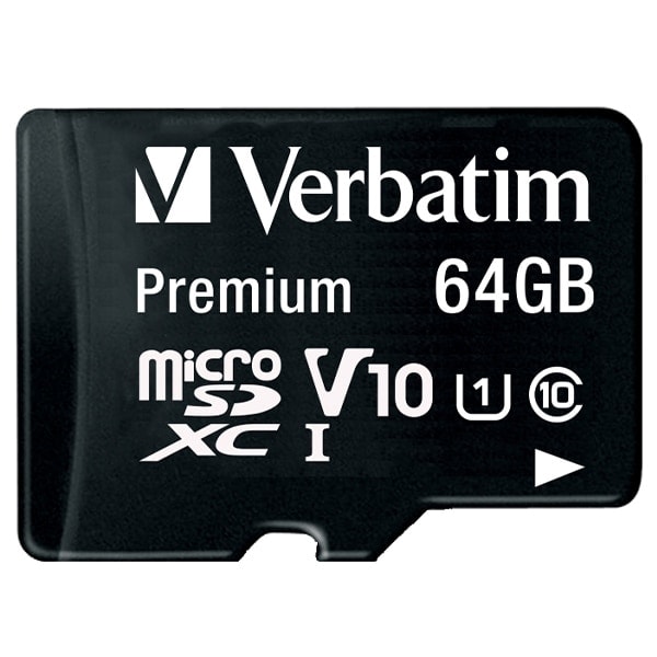 Verbatim 64GB V10 microSDXC-kort + svart/svart adapter 44084