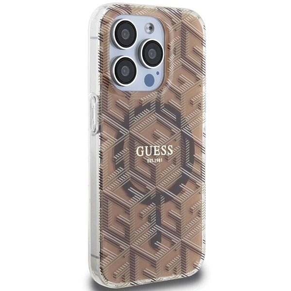 Guess IML GCube MagSafe-deksel til iPhone 15 Pro - brun