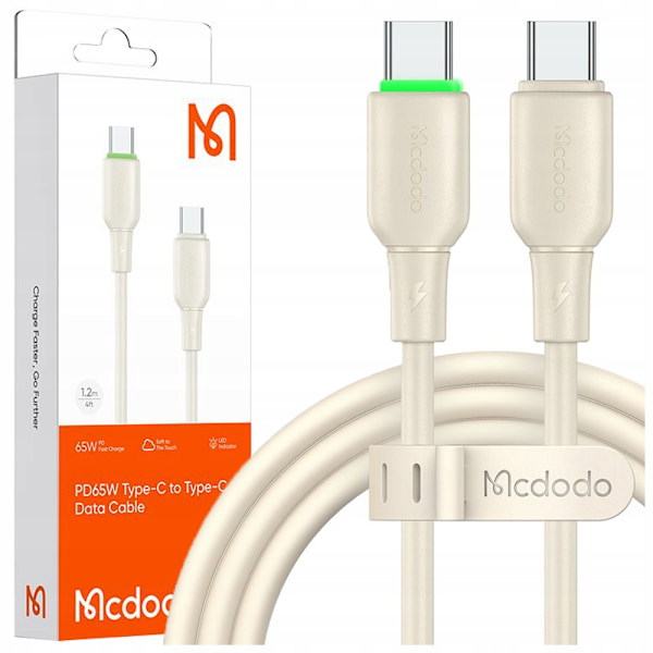 MCDODO USB-C SNABBLADDNINGSKABEL FÖR SAMSUNG APPLE USB TYP C 65W 1M LED BEIGE