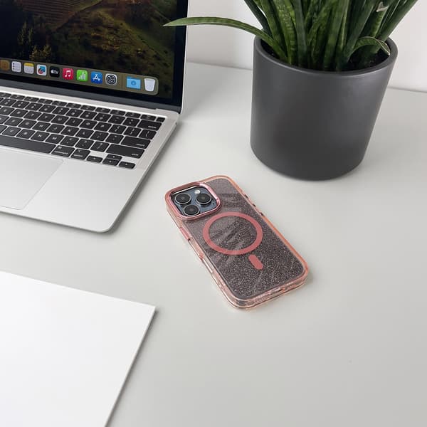 GLITTER CASE MAGSAFE TIL IPHONE 16 PRO - PINK MED GLITTER