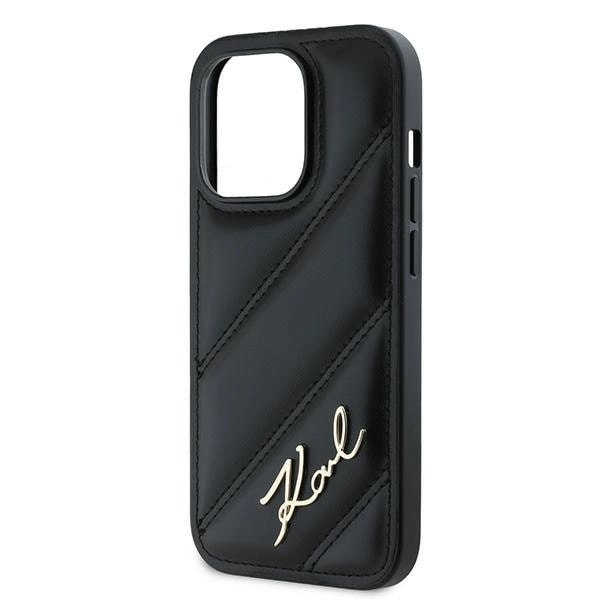 KARL LAGERFELD DIAGONAL QUILTED SCRIPT COVER TIL IPHONE 14 PRO MAX - SORT