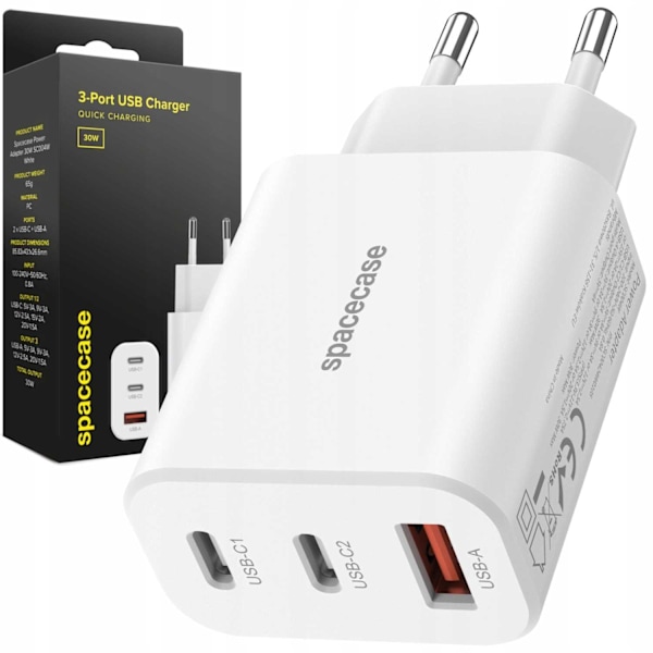 Rymdfall Usb Laddare 30W Piston För Telefon Typ C Vit Sc004W
