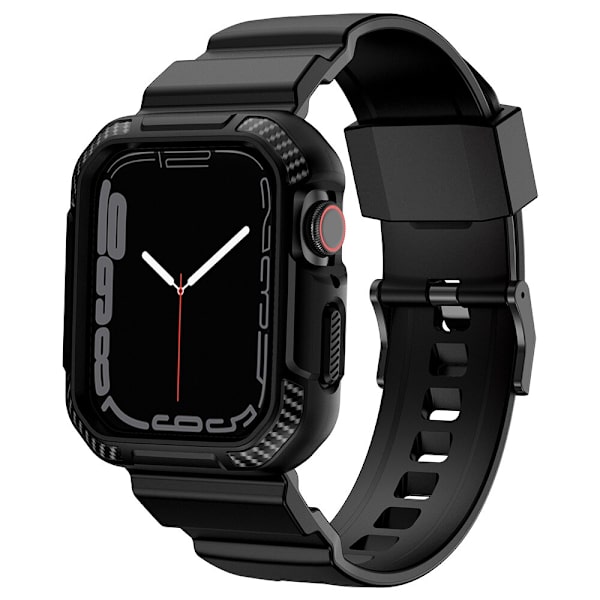Kingxbar CYF106 2-i-1 pansret etui til Apple Watch SE 8, 7, 6, 5, 4, 3, 2, 1 (41, 40, 38 mm) med svart stropp