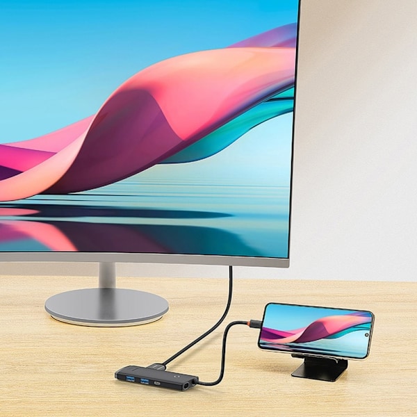Baseus Lite Series Multifunksjon USB Type C Hub - 2 x USB 3.0 / USB Type C / HDMI 1.4 / SD/TF Svart (WKQX050001)