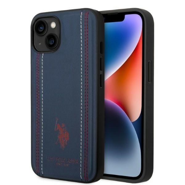 US Polo USHCP14SPFAV iPhone 14/15/13 6,1" marinblå lädersöm