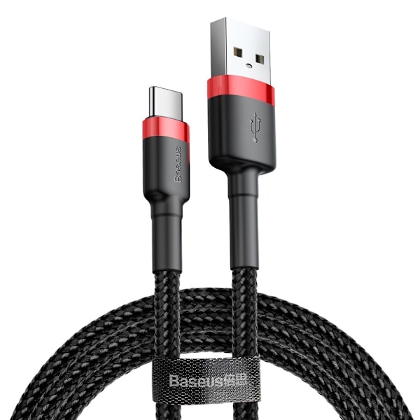 Baseus Cafule-kabel slitesterk nylonkabel USB / USB-C QC3.0 2A 2M svart-rød (CATKLF-C91)