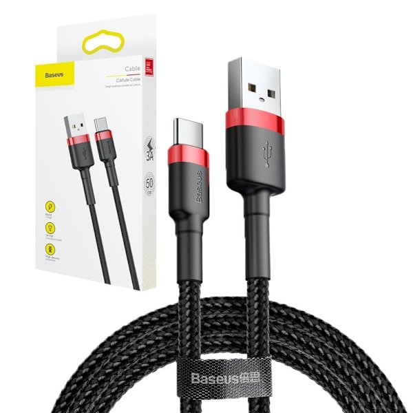 Baseus Cafule-kabel slitesterk nylonkabel USB / USB-C QC3.0 3A 0.5M svart og rød (CATKLF-A91)