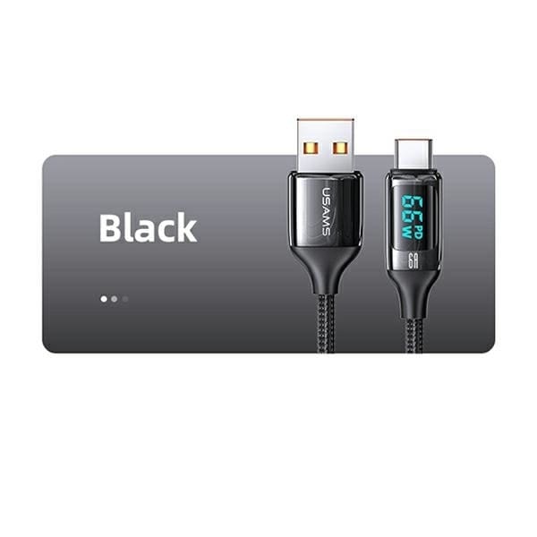 USAMS Flätad kabel U78 USB-C 1,2m LED 6A Snabbladdning svart/svart SJ544USB01 (US-SJ544)
