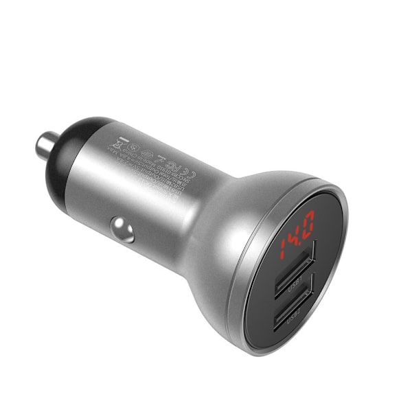Baseus billader 2x USB 4.8A 24W LCD med sølv (CCBX-0S)