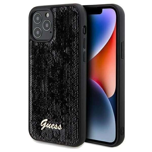 Guess Sequin Script metalldeksel til iPhone 12/12 Pro - svart