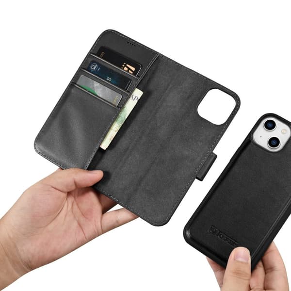ICARER CASE CASE HOUSING COVER LÆDERCASE TIL IPHONE 14+ SORT