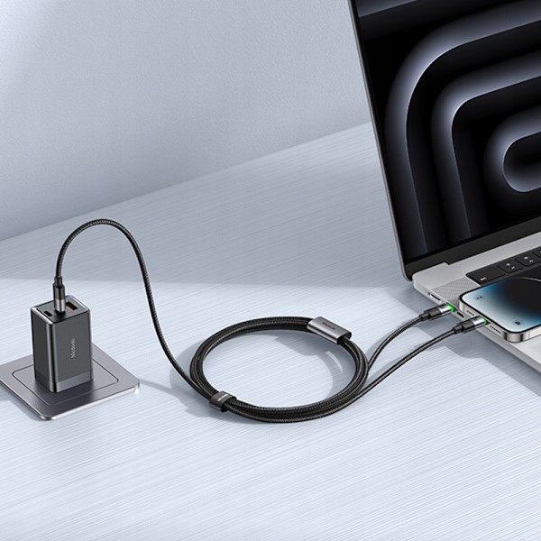 MCDODO USB-C 2IN1 SNABBLADDNINGSKABEL FÖR IPHONE 14 MACBOOK LED 100W 2M