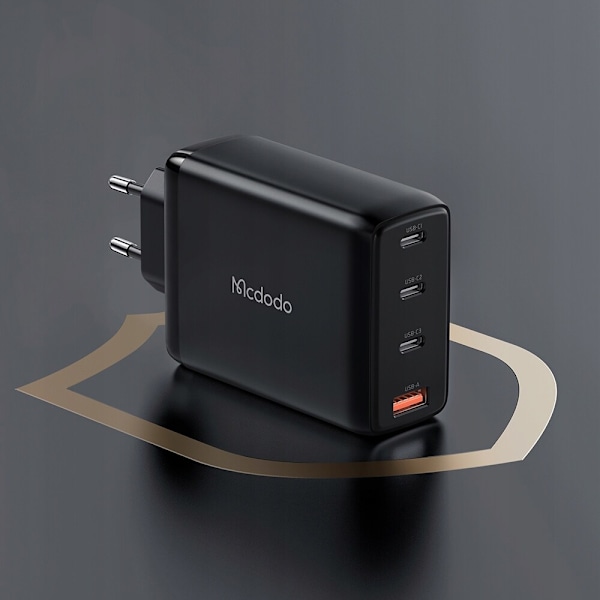 Telefonladdare, GaN, Snabb, USB-C/USB, 4 portar, 120W, USB-C-kabel, Mcdodo