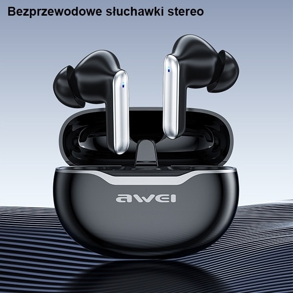 AWEI Bluetooth 5.3 T50 TWS hörlurar + dockningsstation svart/svart