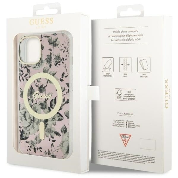 Guess GUHMP14MHCFWSP-deksel til iPhone 14 Plus 6.7 - rosa Flower MagSafe