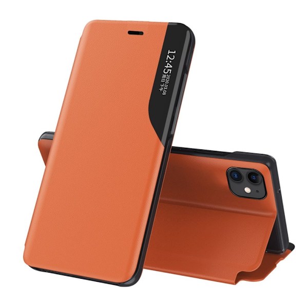 Eco Leather View Case stilig etui med klaff og stativfunksjon for iPhone 13 Pro Max oransje