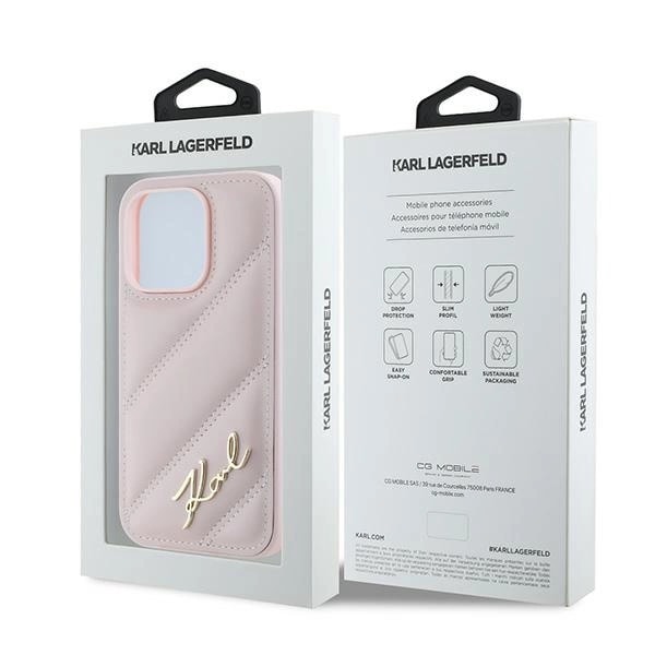 KARL LAGERFELD DIAGONAL QUILTED SCRIPT COVER TIL IPHONE 14 PRO MAX - PINK