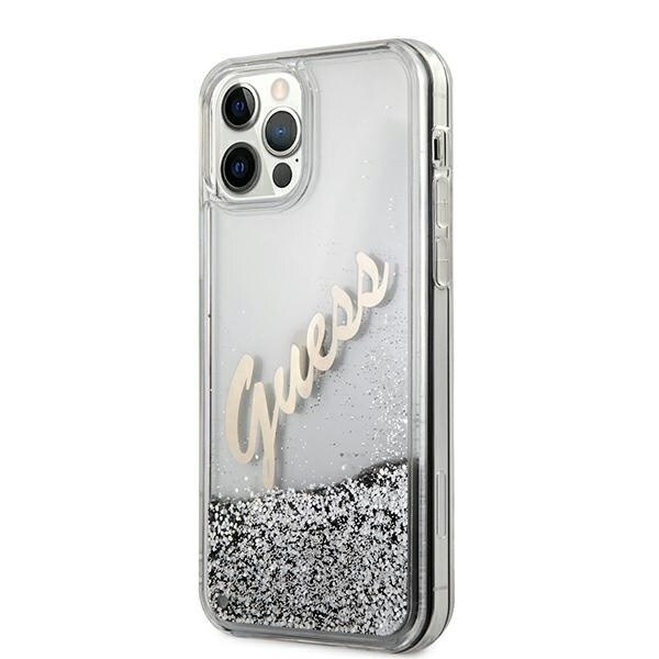 Guess GUHCP12LGLVSSI iPhone 12 Pro Max 6.7 sølv/sølv hardt deksel Glitter Vintage Script