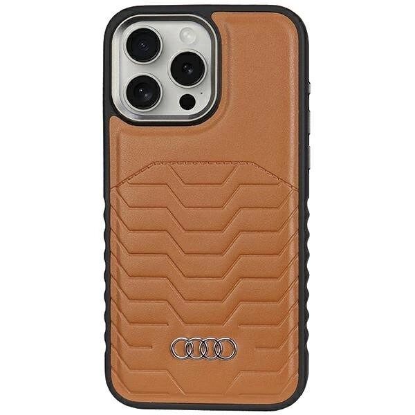 AUDI SYNTETISK LÆDER TASKE MED MAGSAFE TIL IPHONE 15 PRO - BRUN
