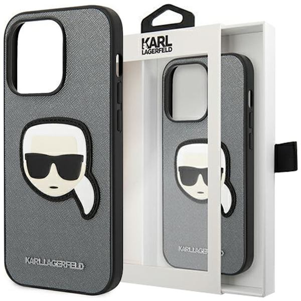 Karl Lagerfeld KLHCP14LSAPKHG iPhone 14 Pro 6.1 sølv/sølv hardt etui Saffiano Karls hodemerke