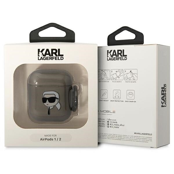 Karl Lagerfeld KLA2HNIKTCK veske til AirPods 1/2 - svart Karls hode