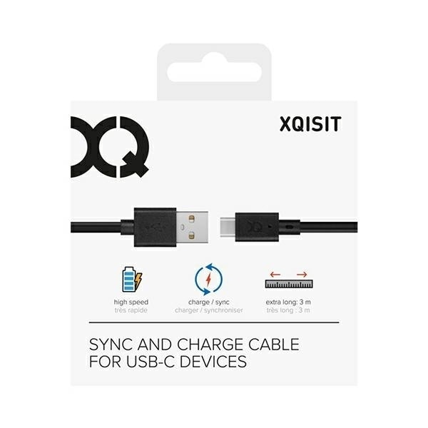 Xqisit Charge & Sync kabel USB A -USB C 3,0m svart/svart 31298