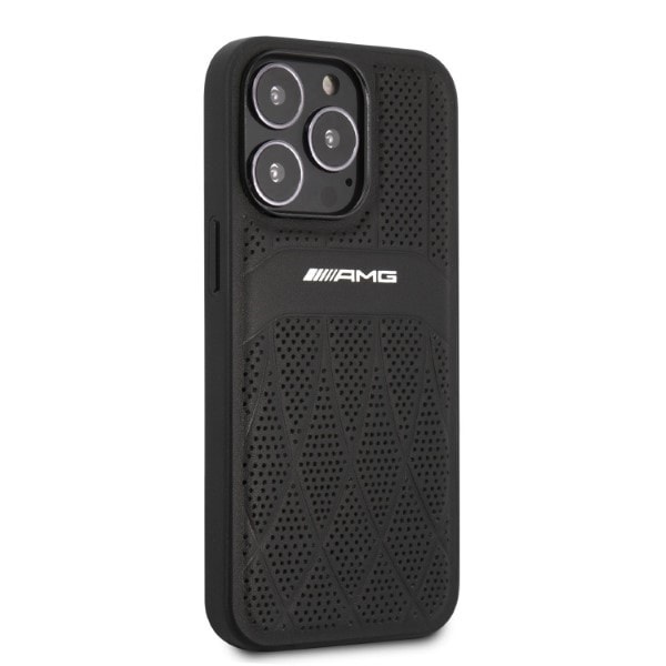 AMG AMHCP13XOSDBK iPhone 13 Pro Max 6,7" svart/svart hårdfodral Läder Curved Lines