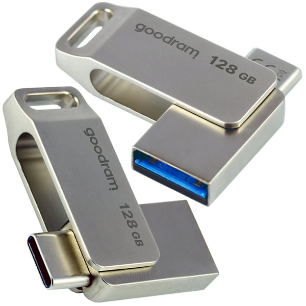 GOODRAM PENDRIVE 128 GB USB 3.2 GEN 1 USB / USB C OTG ODA3 SØLV
