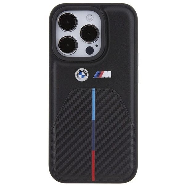 BMW Stamped Tricolor Stripe deksel til iPhone 15 Pro - svart