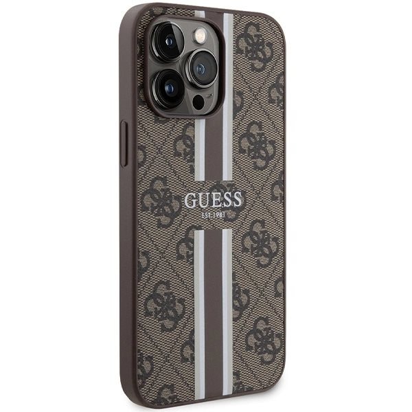Guess 4G Printed Stripes MagSafe-deksel til iPhone 15 Pro Max - brun