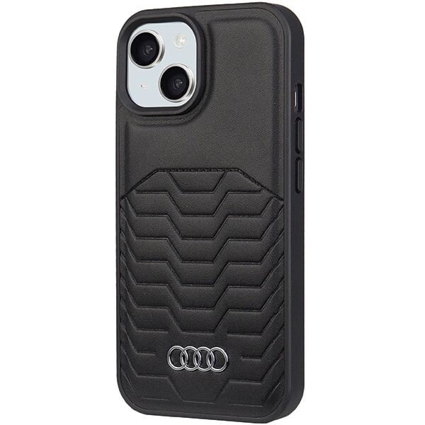 AUDI SYNTETISK LÆDER TASKE MED MAGSAFE TIL IPHONE 15 PLUS / 14 PLUS - SORT