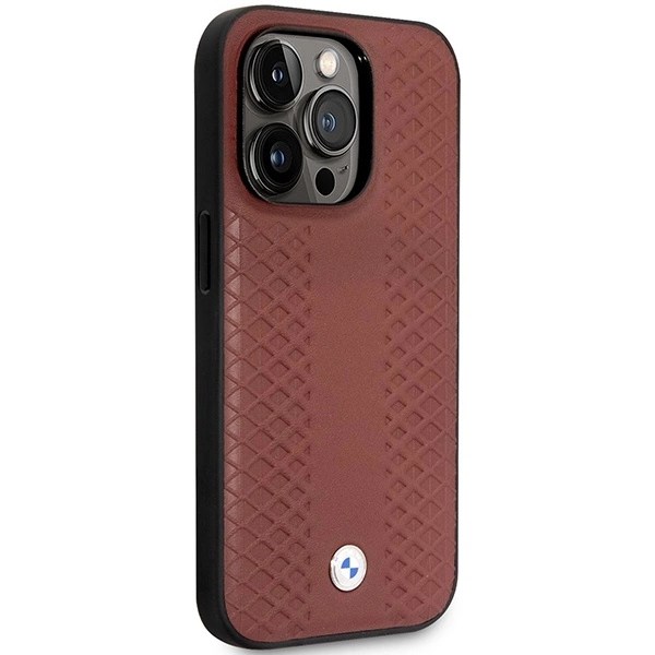 BMW LÆDER DIAMOND PATTERN MAGSAFE ETUI TIL IPHONE 14 PRO MAX - BORDEAUX