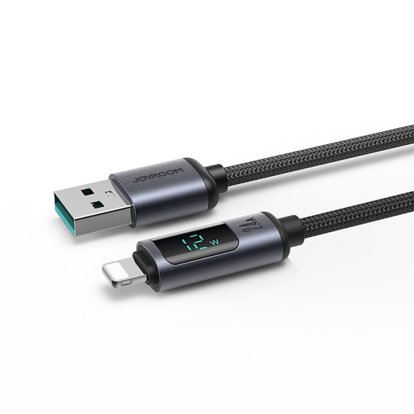 Lightning - USB A 2,4A 1,2m kabel med LED-skjerm Joyroom S-AL012A16 - svart
