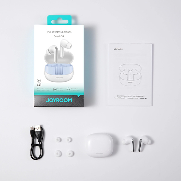 JOYROOM FUNPODS JR-FN2 IN-EAR TWS HOVEDTELEFONER MED BLUETOOTH 5.4, ANC FUNKTION OG IP54 BESKYTTELSE - HVID