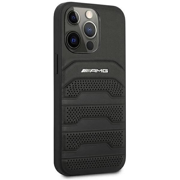 AMG LEATHER DEBOSSED LINES ETUI TIL IPHONE 14 PRO - SORT