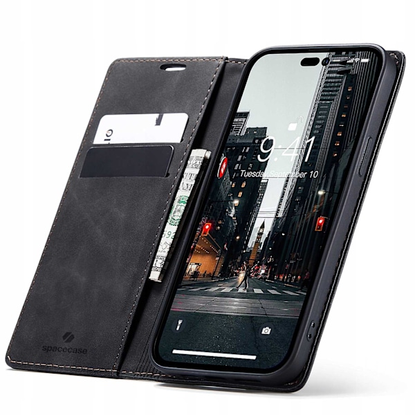 Spacecase Fodral Pålånkskydd För Iphone 14 Pro Svart Läder