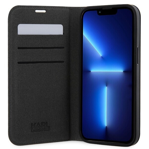 Karl Lagerfeld KLBKP14LSANKCPK veske til iPhone 14 Pro bokhylle - svart Saffiano Karl&Choupette