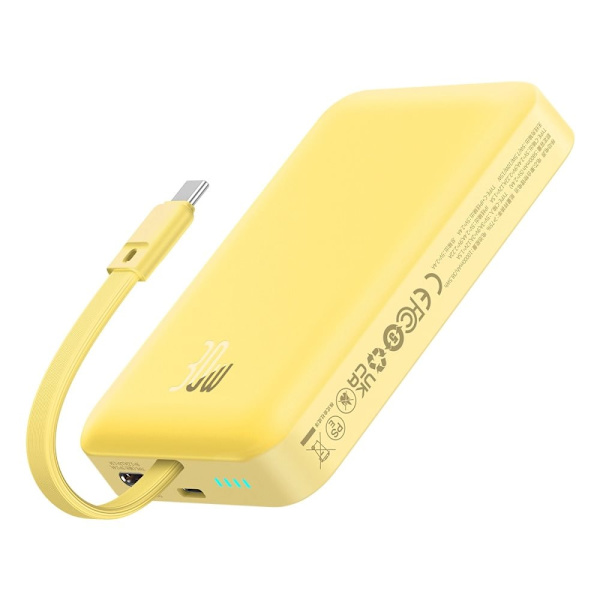 Baseus Magnetic Mini MagSafe 10000mAh 30W strømforsyning med innebygd USB-C-kabel - gul + Baseus Simple Series USB-C - USB-C 60W 0.3